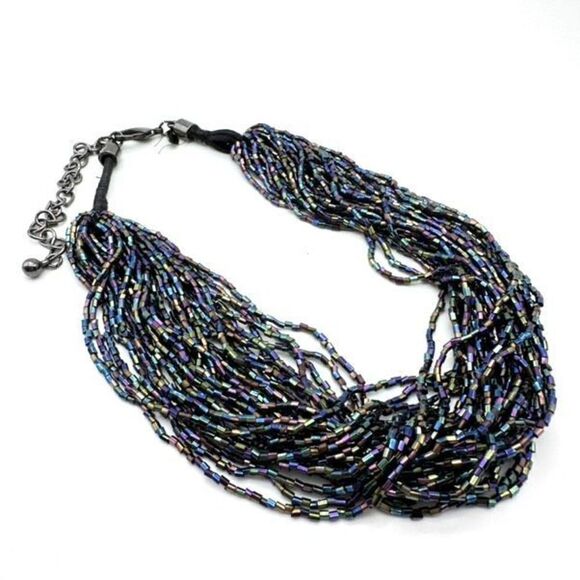Chico’s stunning iridescent beaded layered choker necklace black multicolor - Picture 3 of 8